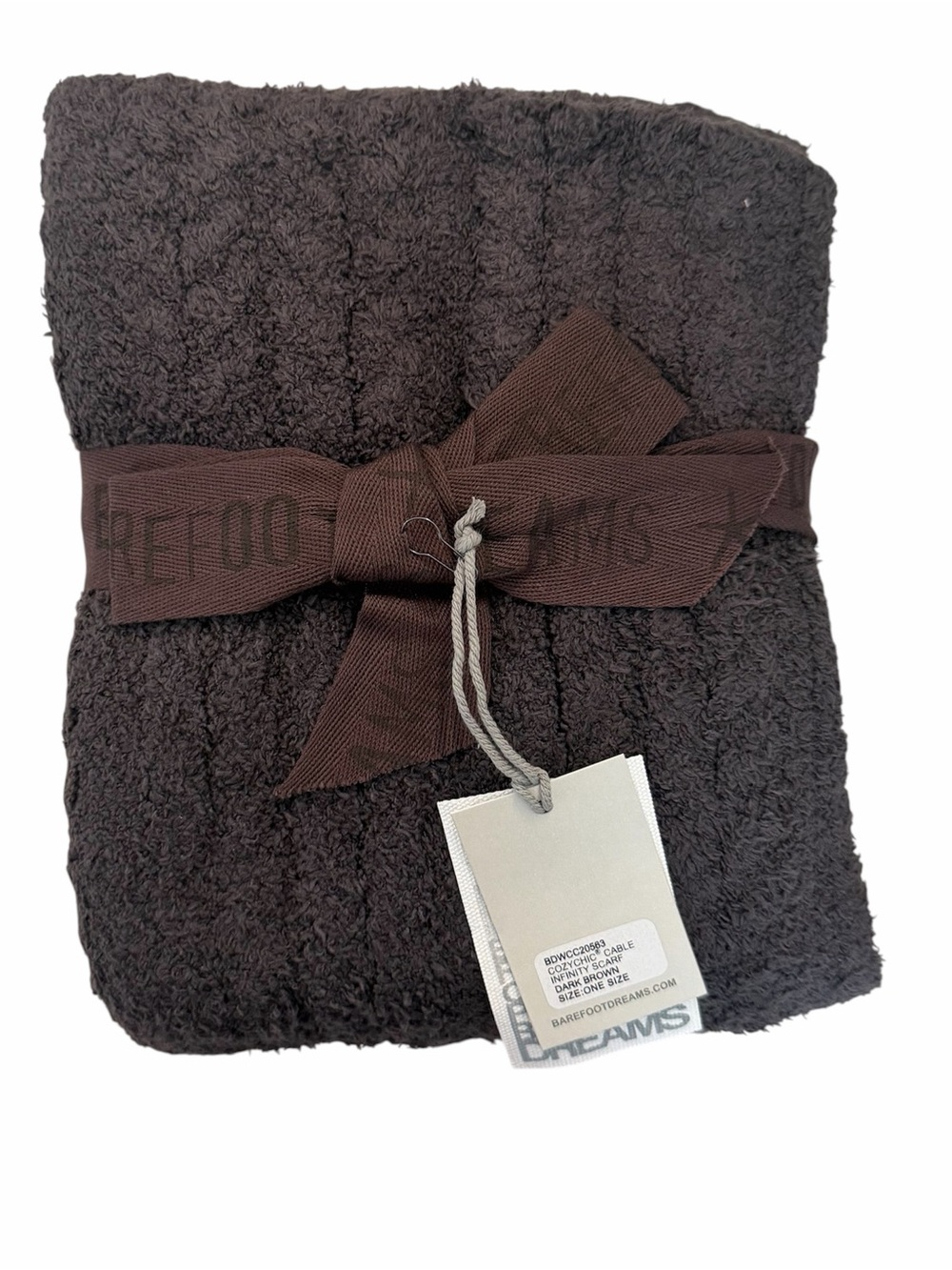 Barefoot Dreams CozyChic Cable Infinity Scarf in Dark Brown One Size NWT